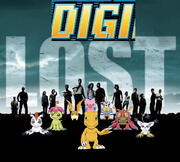 DigiLost Lost promotional picture showing the show's survivors with digimon in the foreground